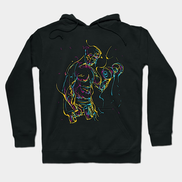 abstract barbell fitness man colorful Hoodie by Mako Design 